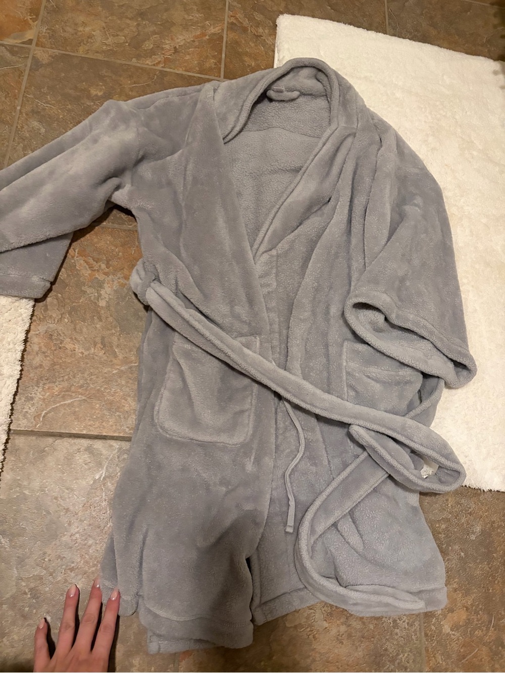 stars above Plush Light Gray Women's Robe with Tie Belt